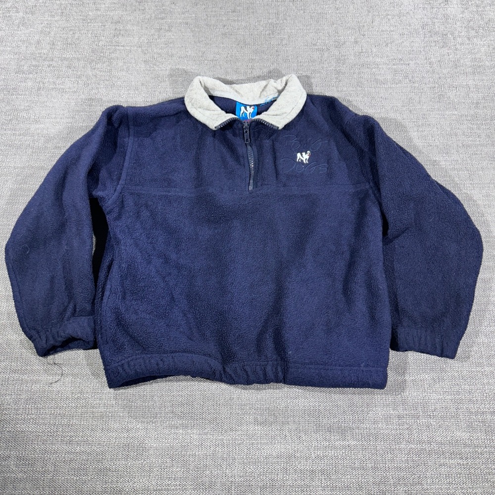 Big Dogs Fleece Pullover Kids M Navy Blue Good Quarter-Zip Embroidered Logo 90s